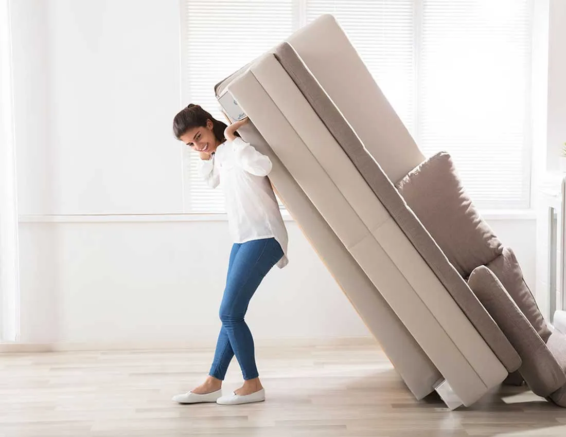 Lady moving sofa | LMK Floors